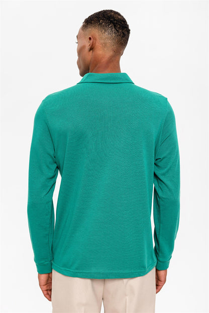 Men's Green Polo Neck Long Sleeve Sweater