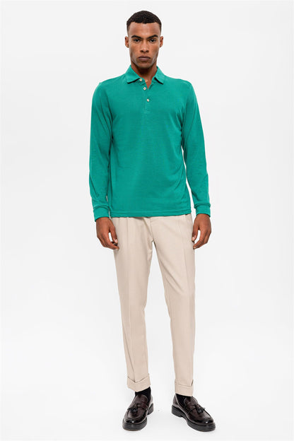 Men's Green Polo Neck Long Sleeve Sweater