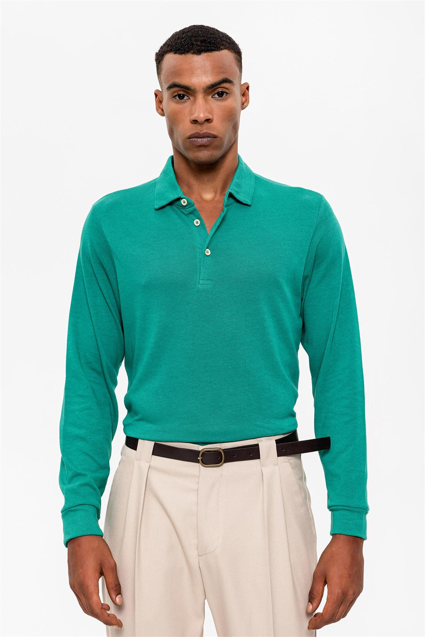 Men's Green Polo Neck Long Sleeve Sweater