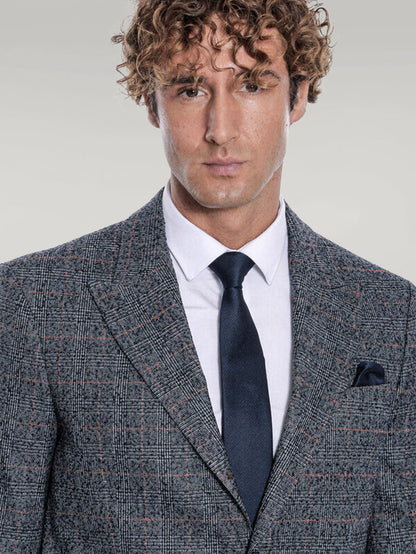 Checked Navy Blue Men Blazer