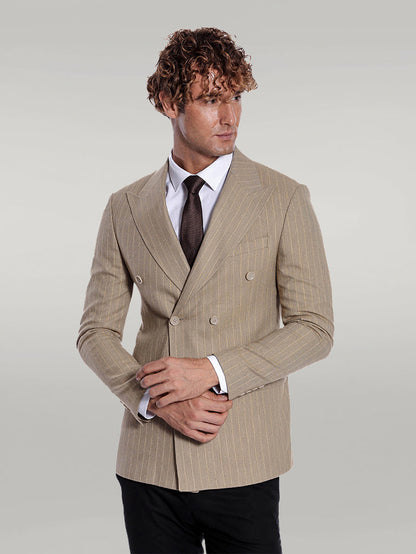 KOALA SYDNEY  Striped Double Breasted Cream Men Blazer -