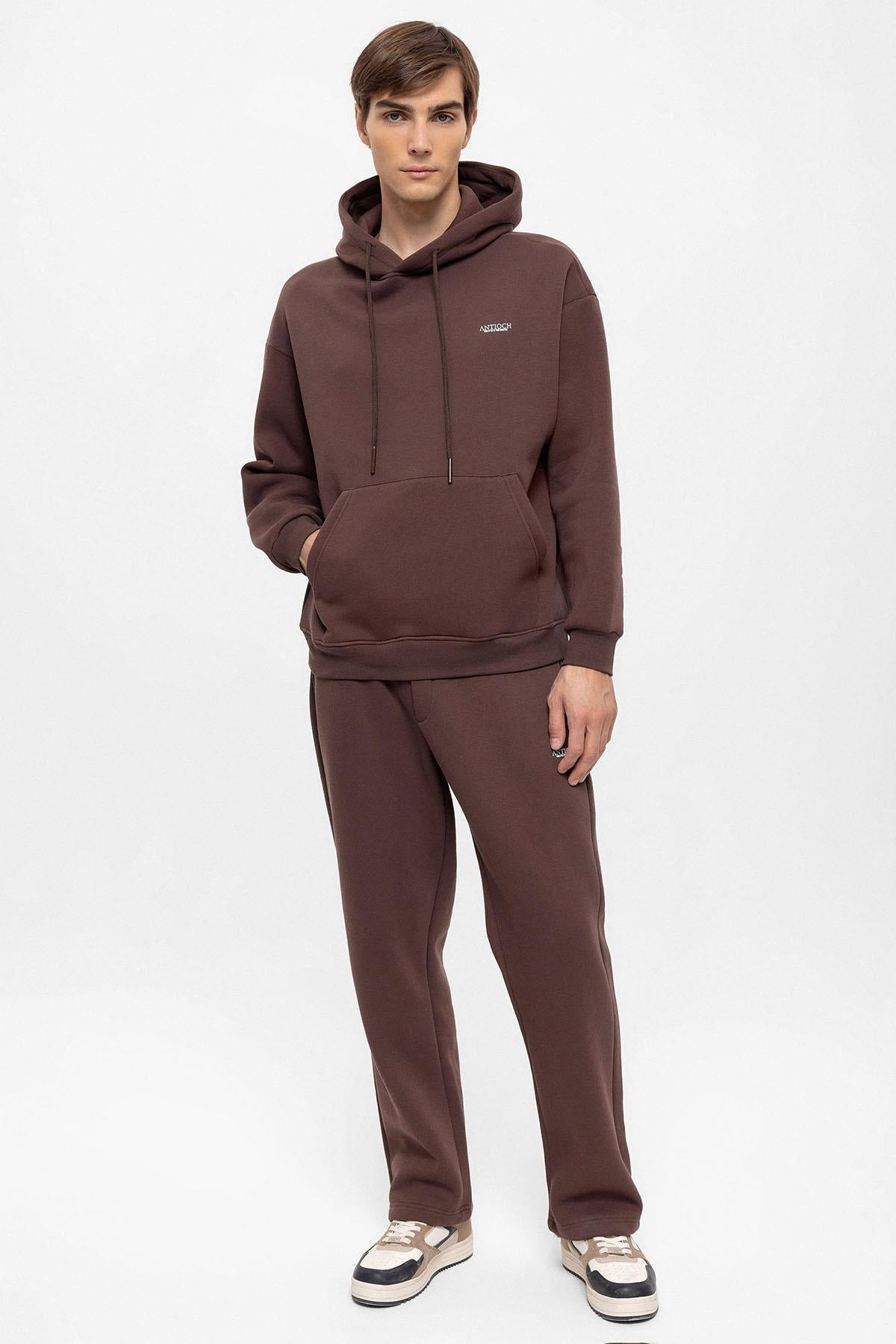 Men's Brown Regular Fit Printed Tracksuit Set