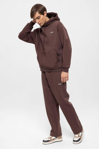 Men's Brown Regular Fit Printed Tracksuit Set