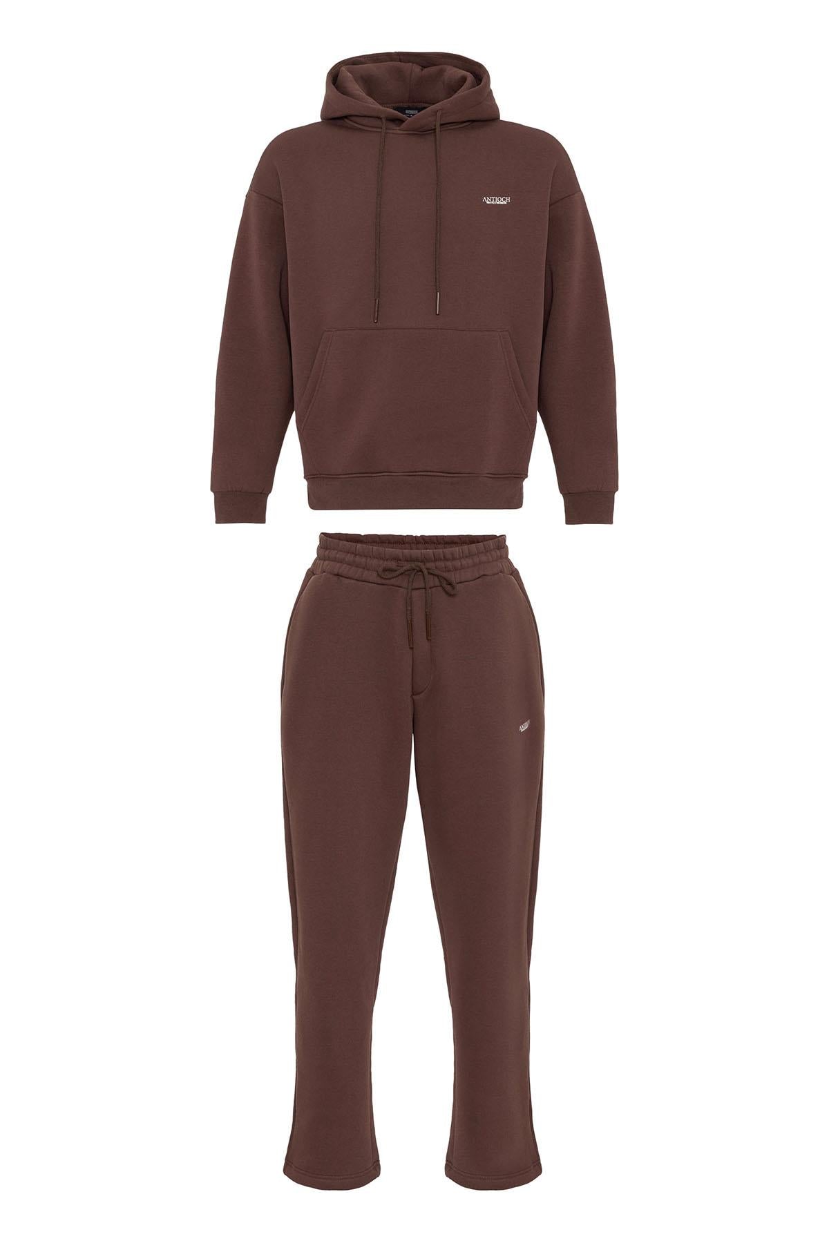 Men's Brown Regular Fit Printed Tracksuit Set