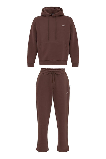 Men's Brown Regular Fit Printed Tracksuit Set