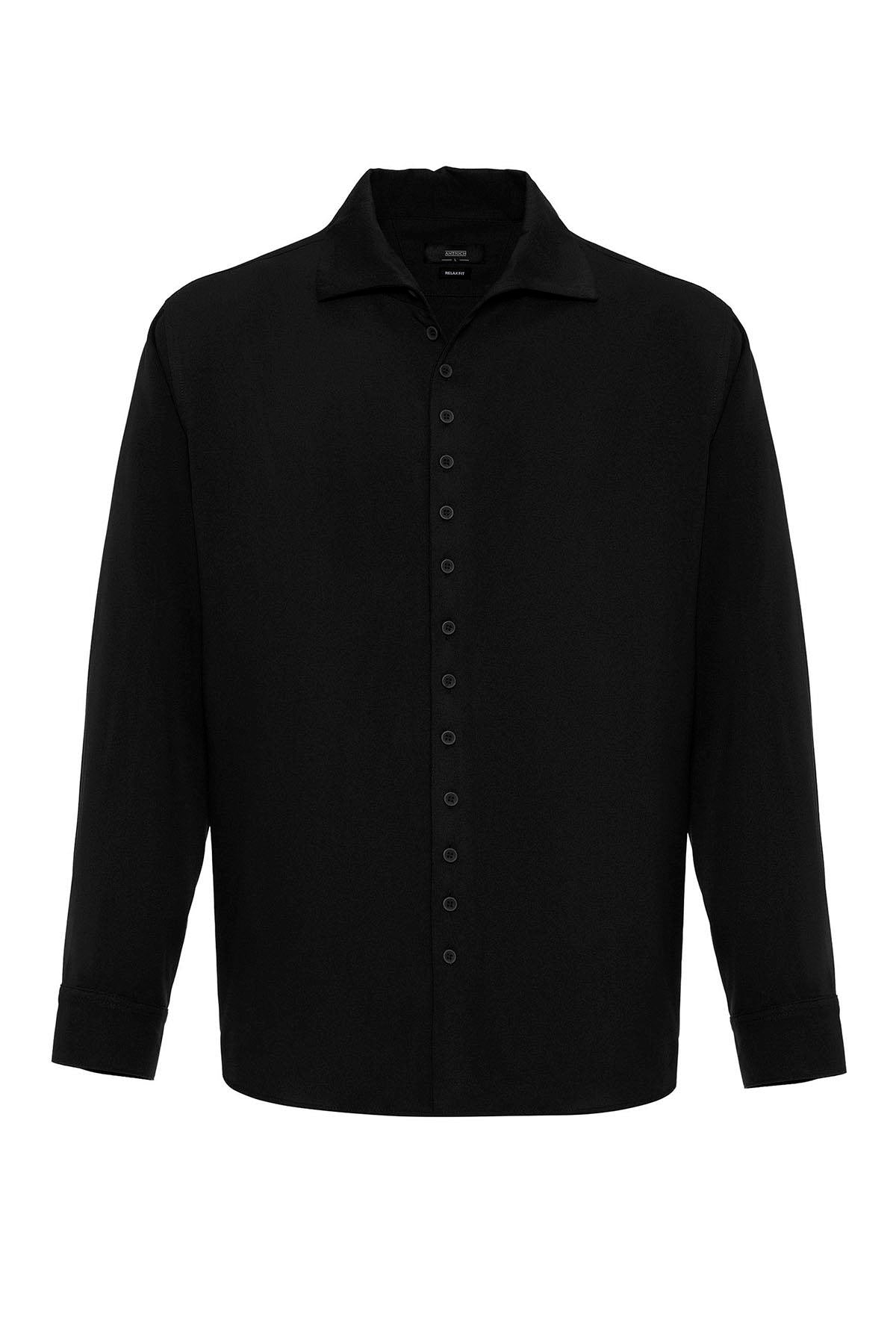 Men's Black Regular Fit Camp Collar Shirt