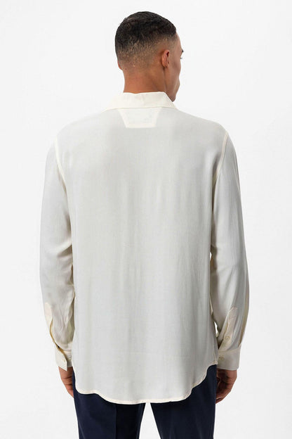 Men's Ecru Regular Fit Camp Collar Shirt -