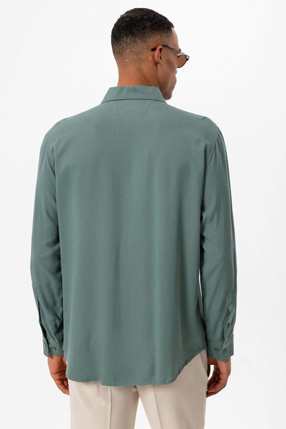 Men's Green Regular Fit Camp Collar Shirt