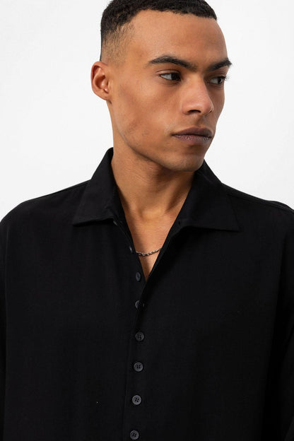 Men's Black Regular Fit Camp Collar Shirt