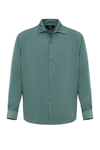 Men's Green Regular Fit Camp Collar Shirt