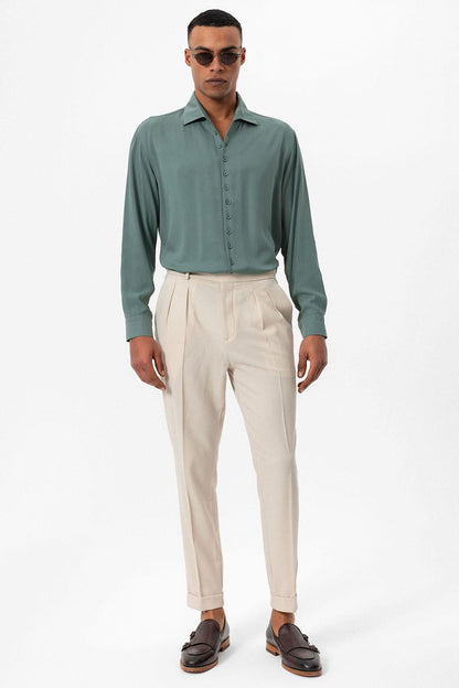 Men's Green Regular Fit Camp Collar Shirt