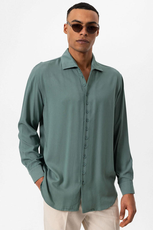 Men's Green Regular Fit Camp Collar Shirt -