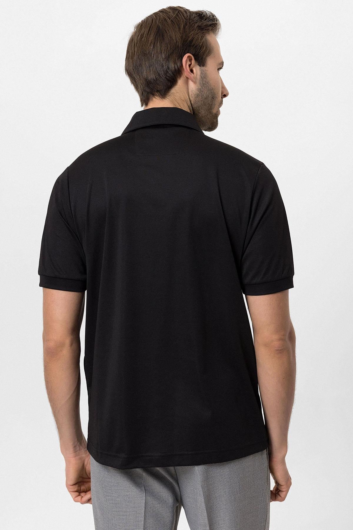 Men's Black Regular Fit Camp Collar T-Shirt