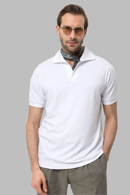 Men's White Regular Fit Camp Collar T-Shirt