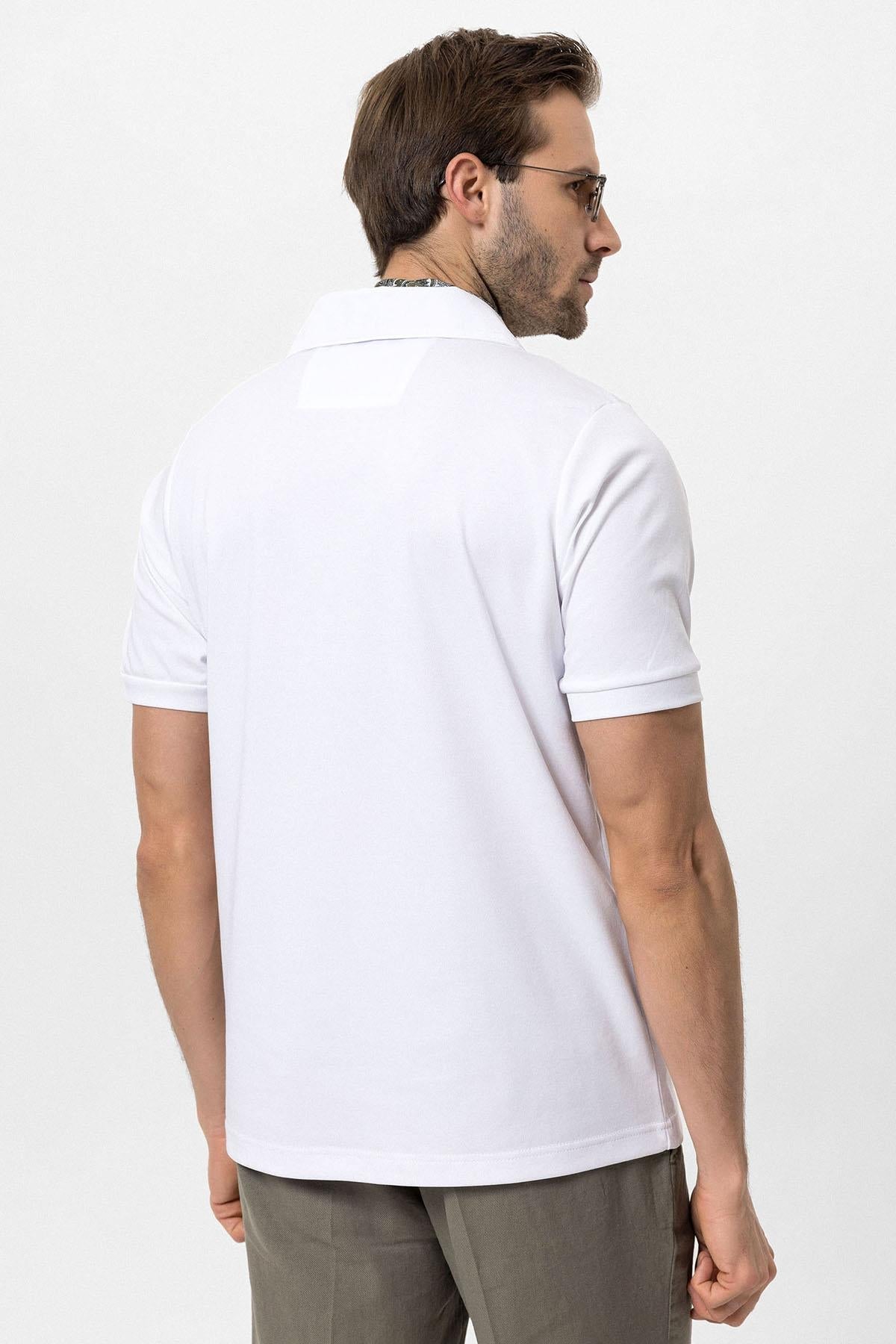 Men's White Regular Fit Camp Collar T-Shirt