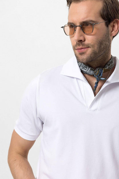 Men's White Regular Fit Camp Collar T-Shirt