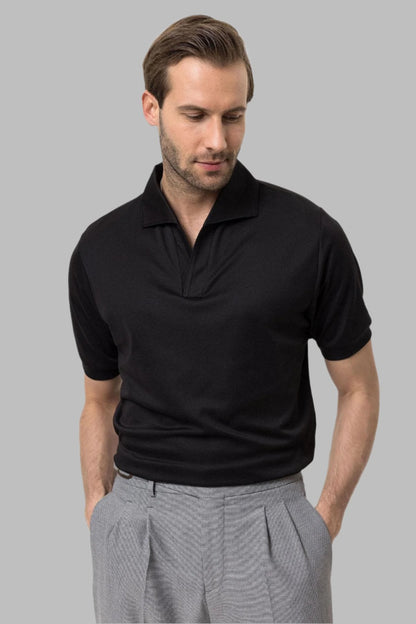 Men's Black Regular Fit Camp Collar T-Shirt