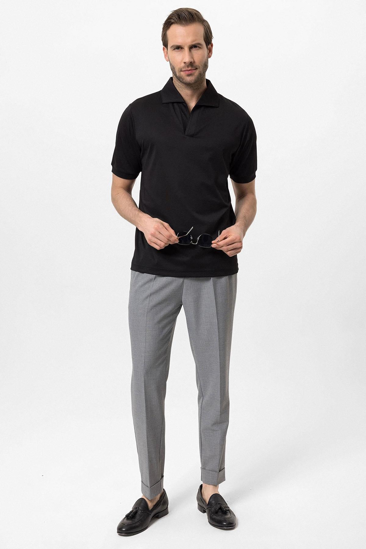 Men's Black Regular Fit Camp Collar T-Shirt