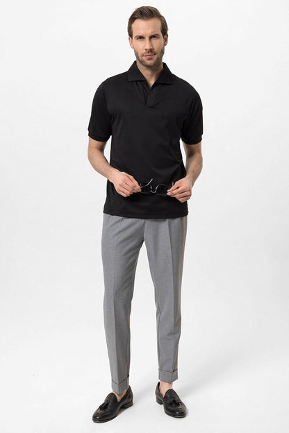 Men's Black Regular Fit Camp Collar T-Shirt