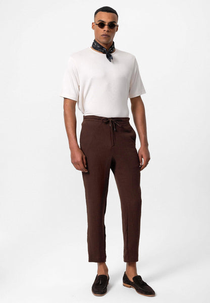 Men's Brown Regular Fit Drawstring Pants