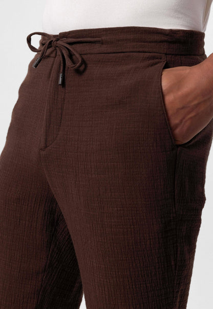 Men's Brown Regular Fit Drawstring Pants