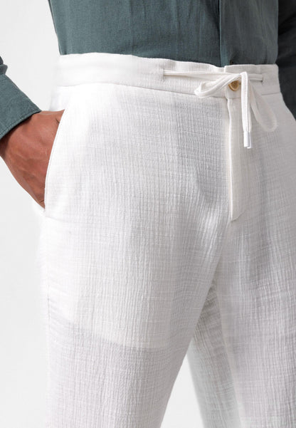 Men's White Regular Fit Drawstring Pants