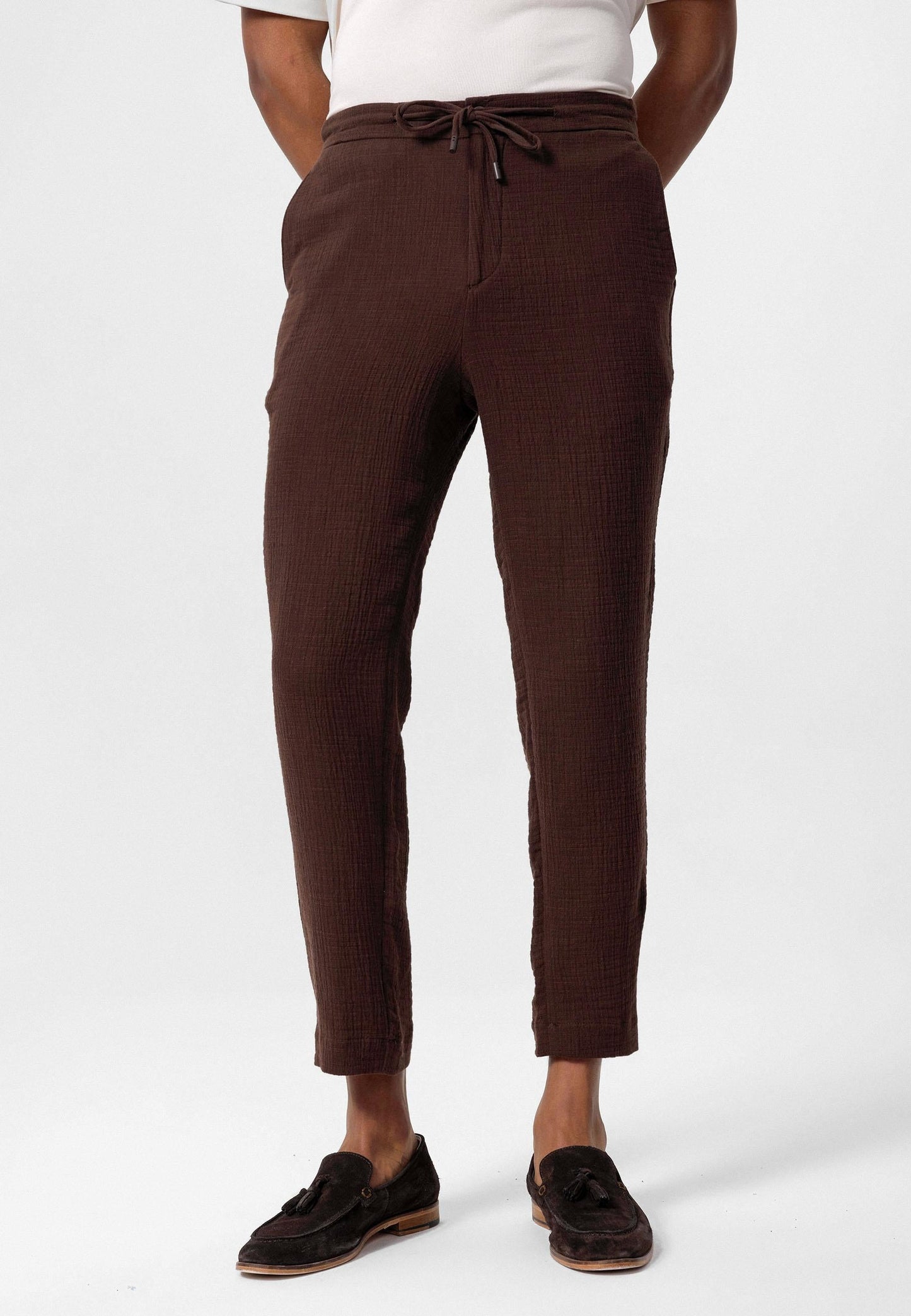 Men's Brown Regular Fit Drawstring Pants