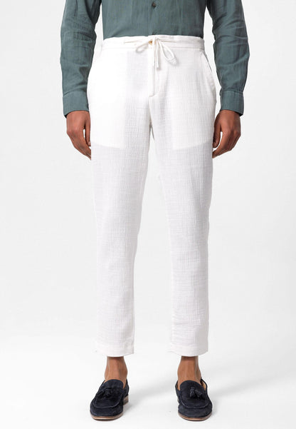 Men's White Regular Fit Drawstring Pants