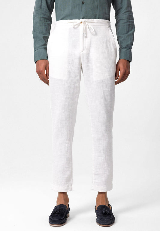 Men's White Regular Fit Drawstring Pants