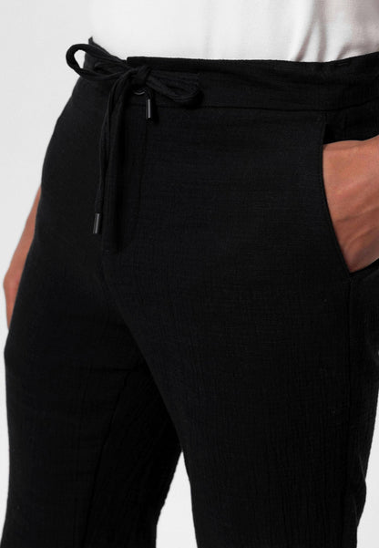 Men's Black Regular Fit Drawstring Pants