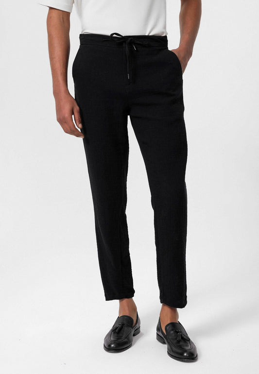 Men's Black Regular Fit Drawstring Pants