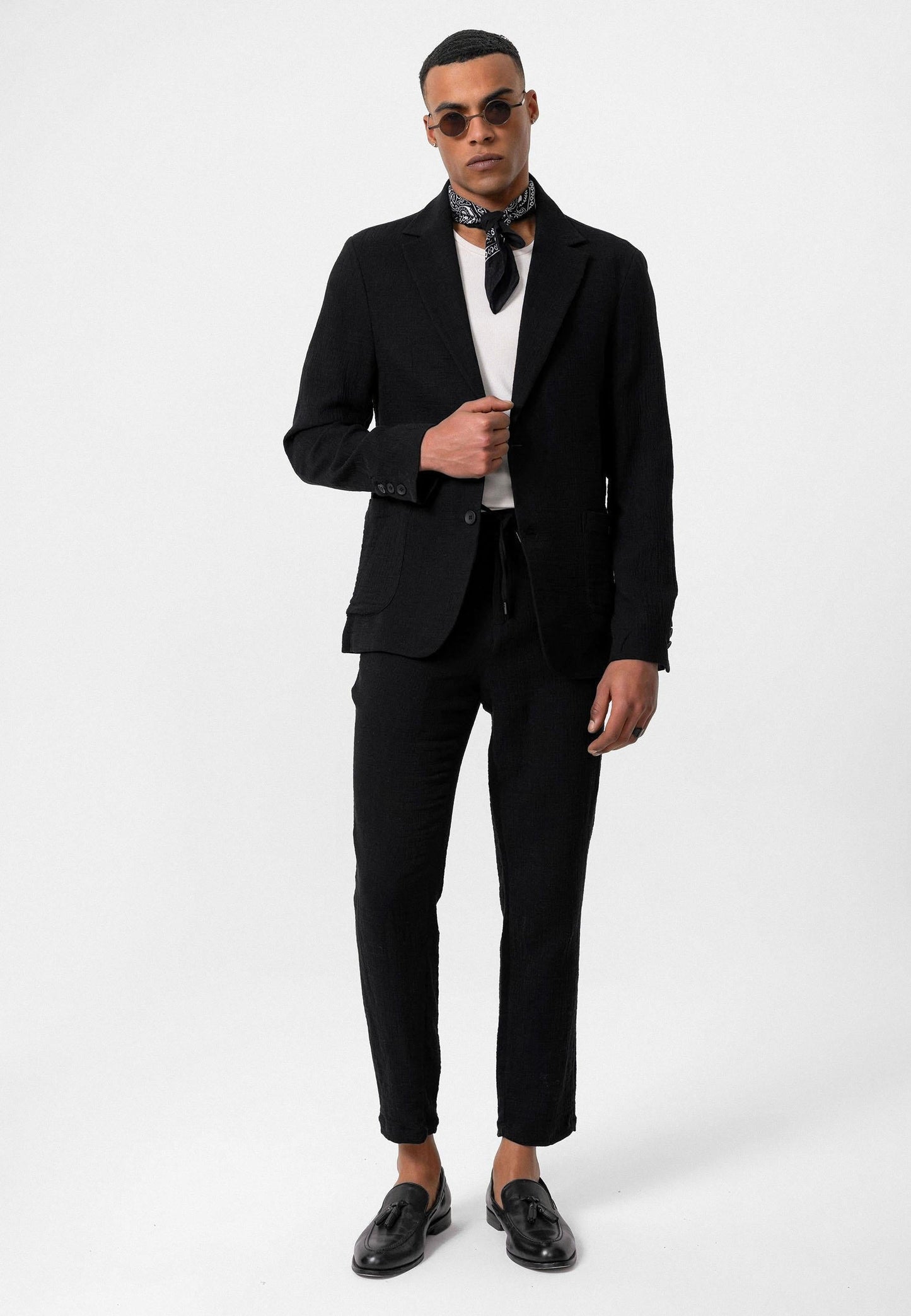 Men's Black Regular Fit Drawstring Pants