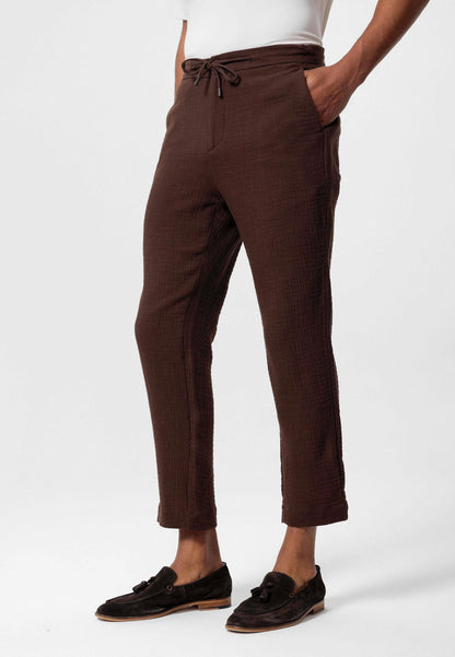 Men's Brown Regular Fit Drawstring Pants