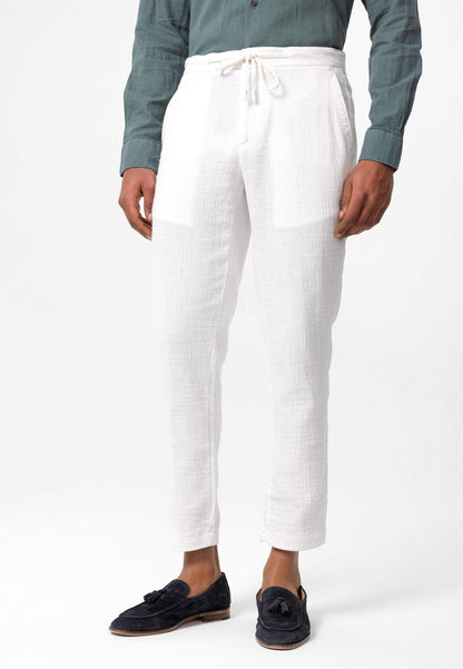 Men's White Regular Fit Drawstring Pants