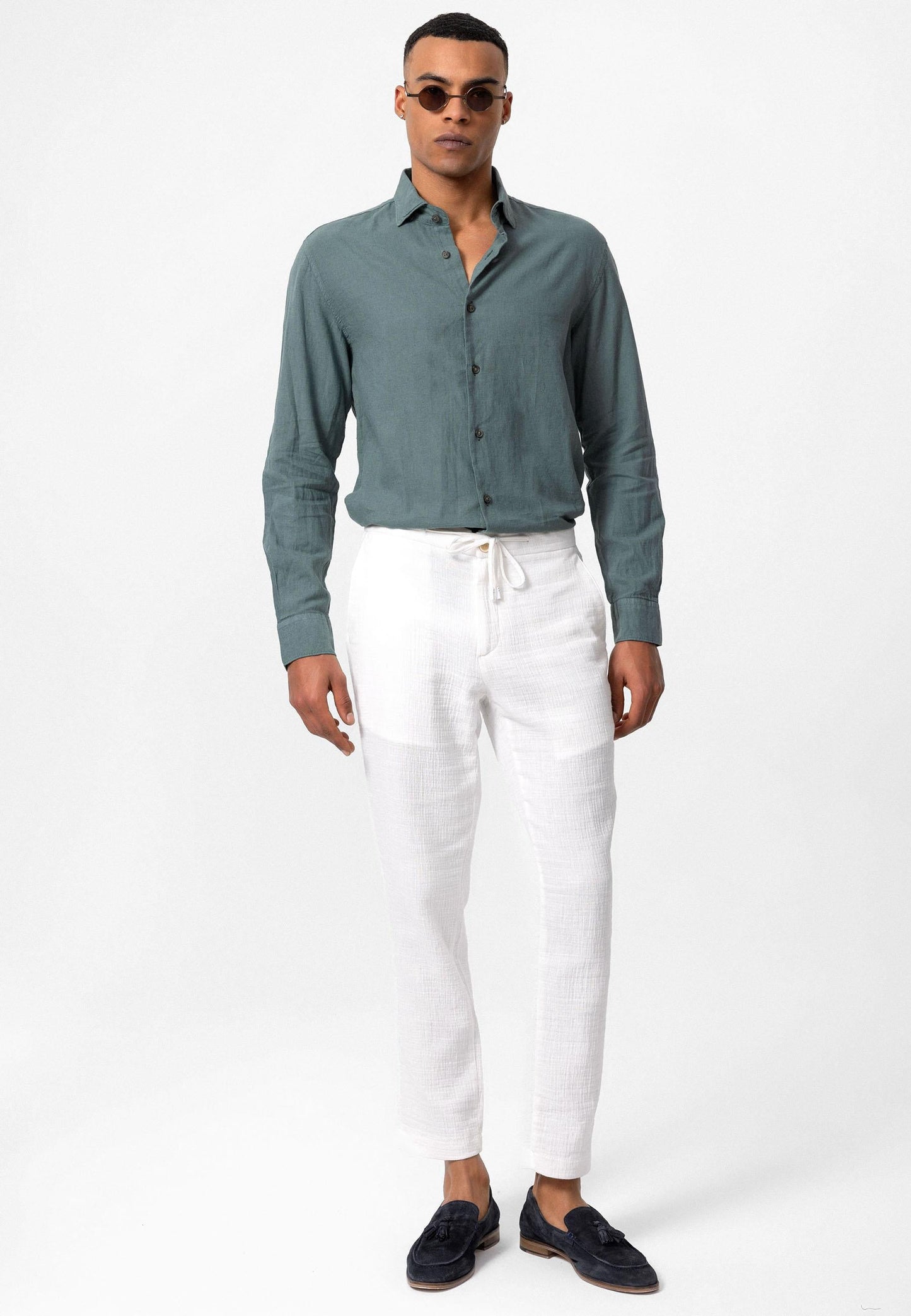 Men's White Regular Fit Drawstring Pants