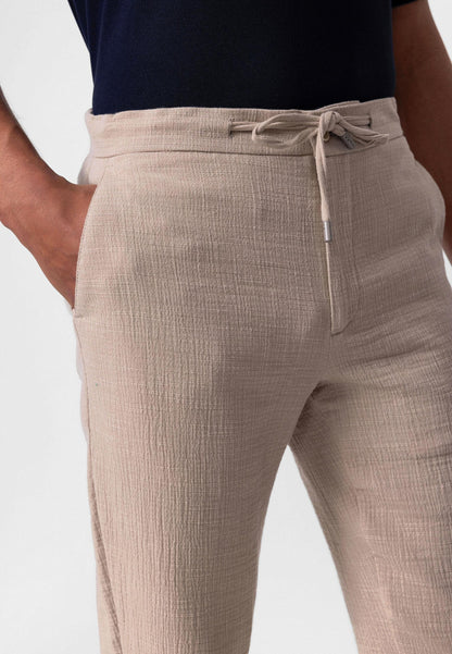 Men's Beige Regular Fit Drawstring Pants