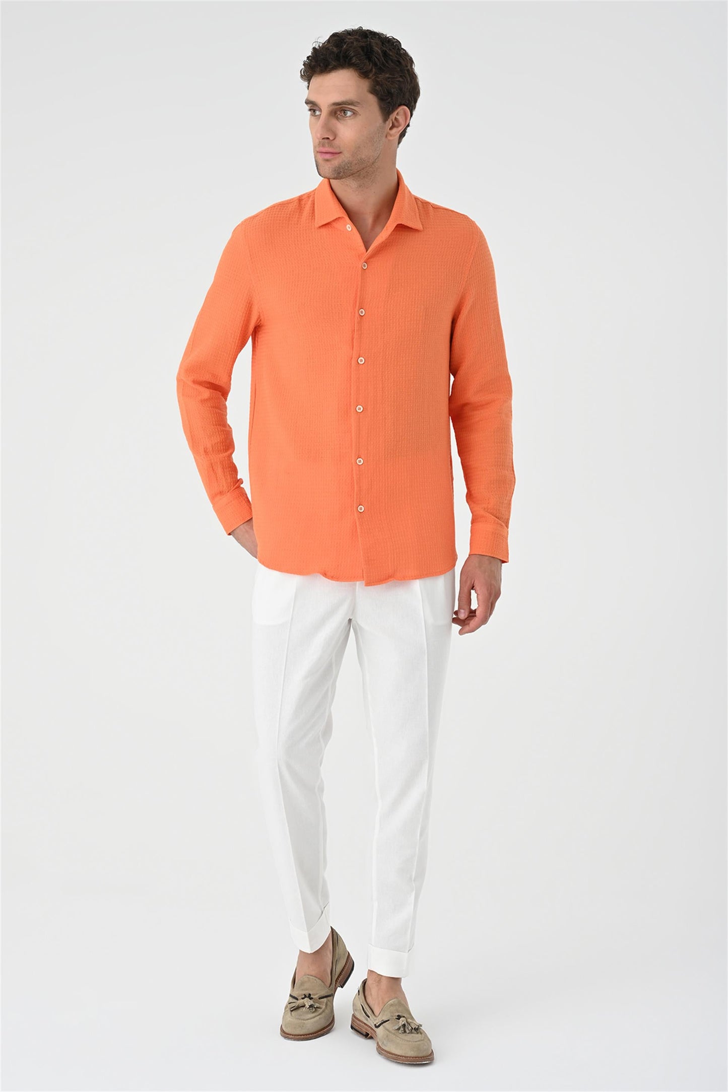 Men's Orange Regular Fit Woven Shirt