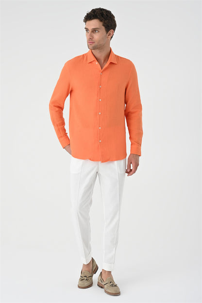 Men's Orange Regular Fit Woven Shirt