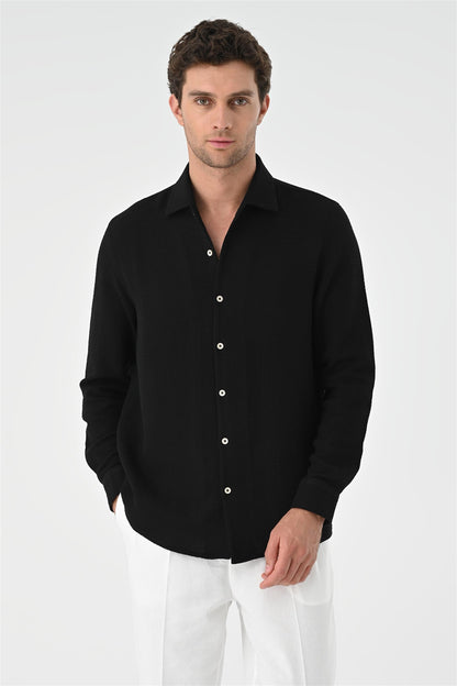 Men's Black Regular Fit Woven Shirt