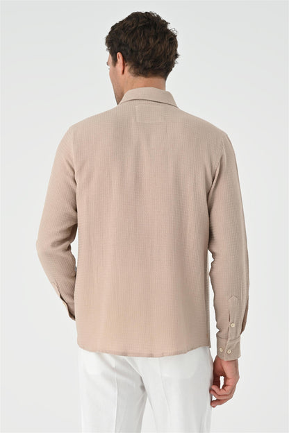 Men's Beige Regular Fit Woven Shirt