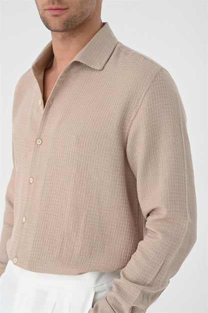 Men's Beige Regular Fit Woven Shirt