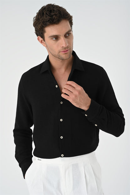Men's Black Regular Fit Woven Shirt