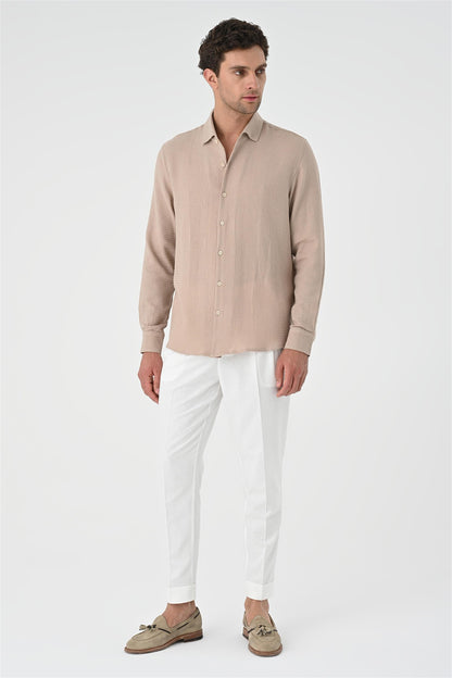 Men's Beige Regular Fit Woven Shirt
