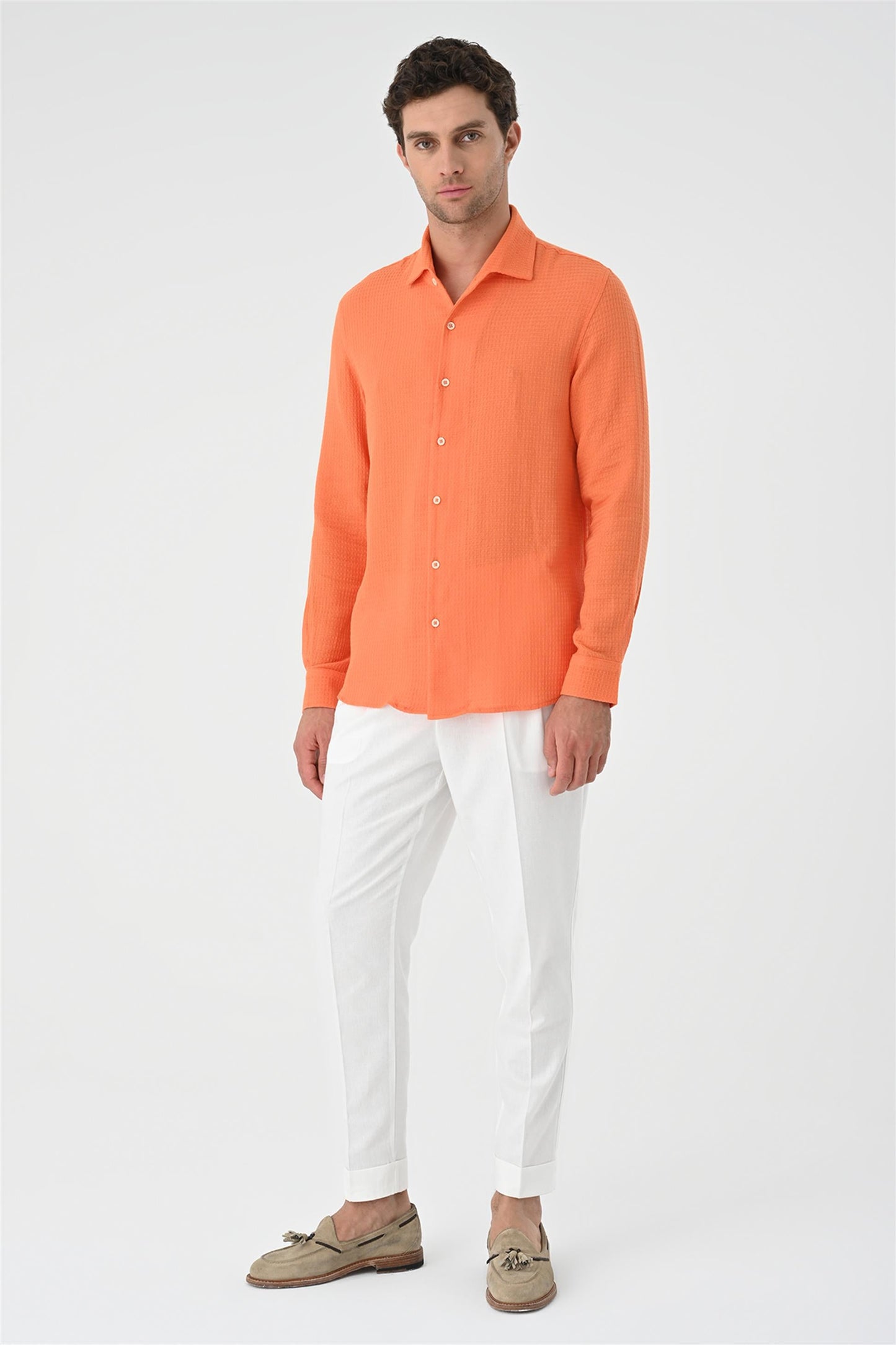 Men's Orange Regular Fit Woven Shirt
