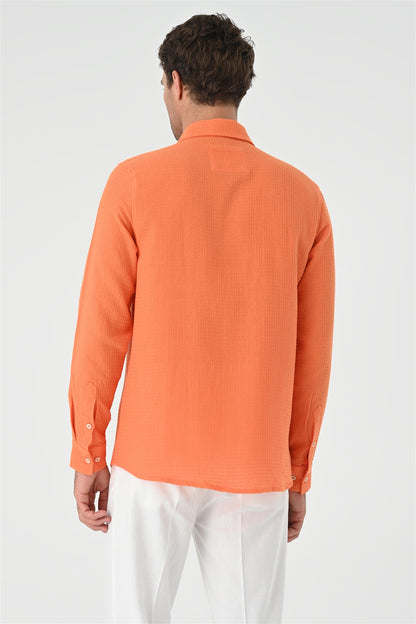 Men's Orange Regular Fit Woven Shirt