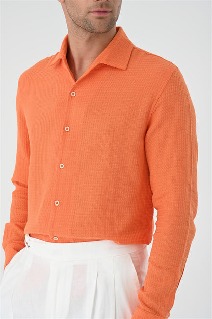 Men's Orange Regular Fit Woven Shirt
