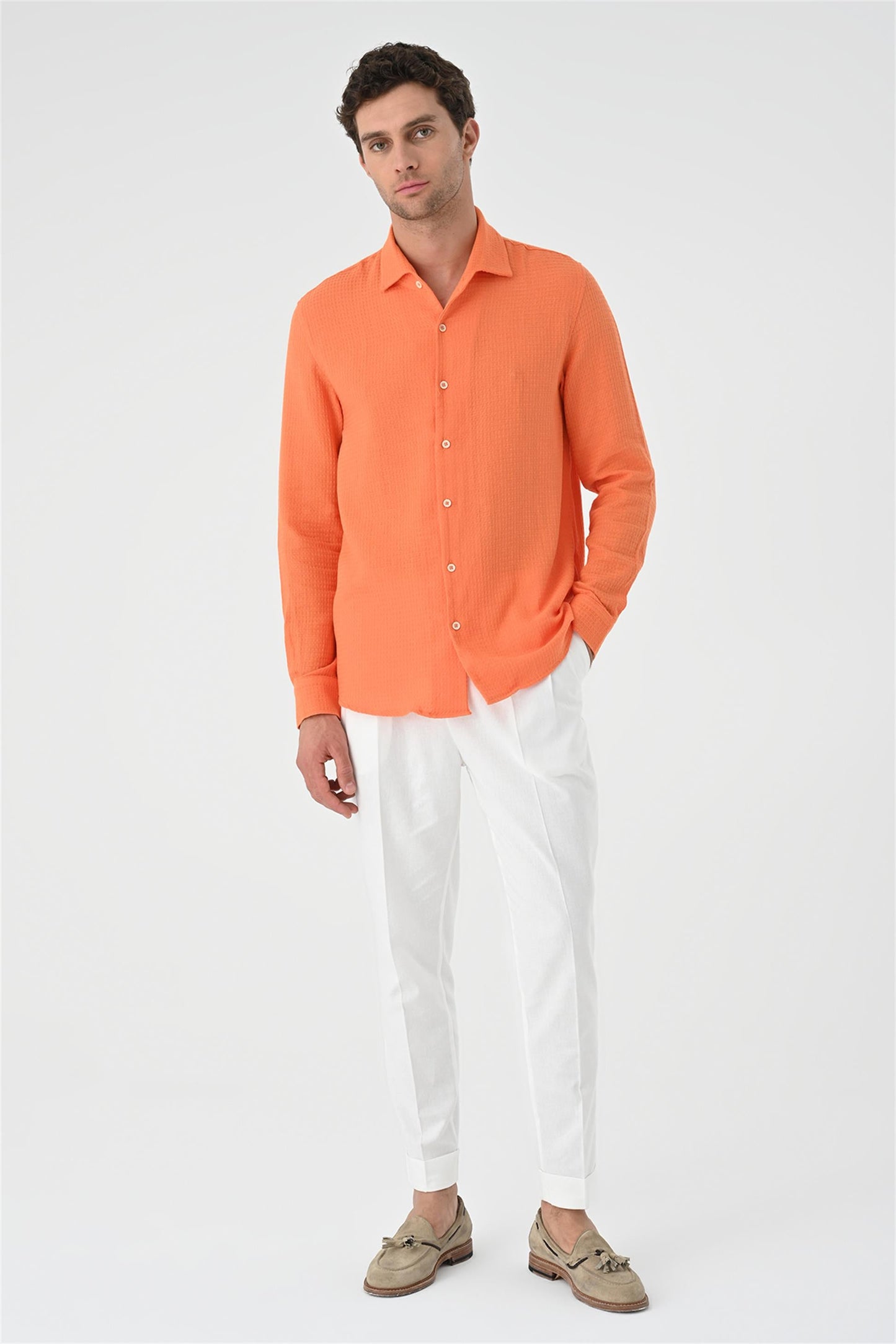 Men's Orange Regular Fit Woven Shirt