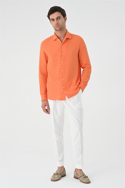 Men's Orange Regular Fit Woven Shirt