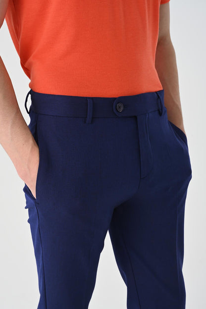 Men's Light Navy Blue Regular Fit Double Leg Trousers