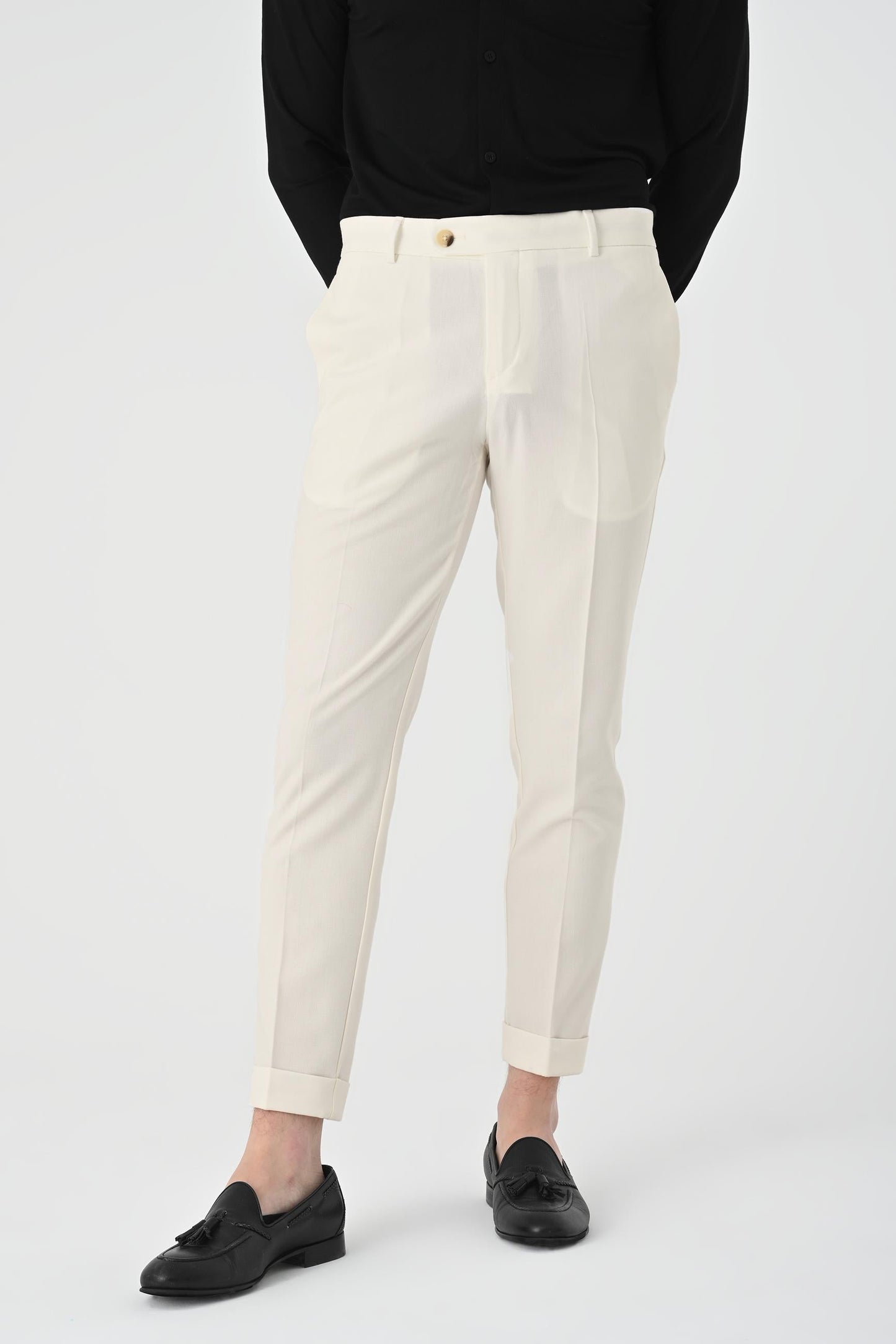 KOALA SYDNEY  Men's Ecru Regular Fit Cuffed Pants -